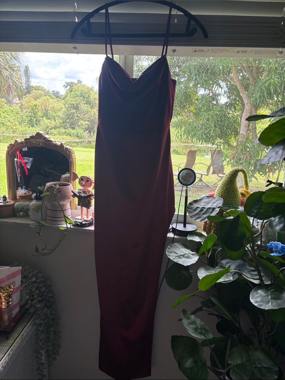 Windsor Burgundy Satin Cowl Neck Maxi Slip Dress